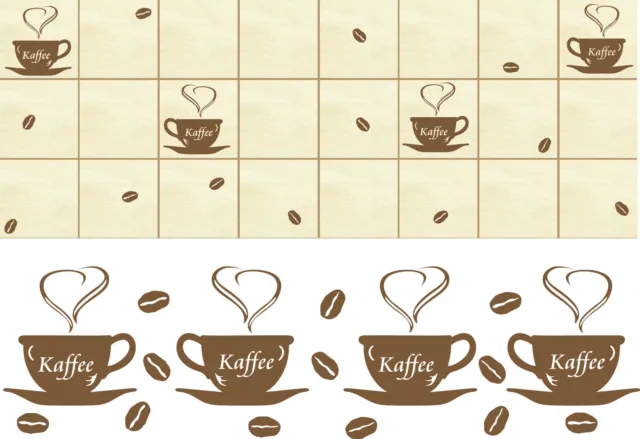 Kaffee Coffee mit Bohnen  Set  Küche Fliesen Dekor Wandtattoo Sticker Aufkleber