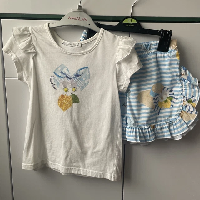 Balloon Chic Girls Blue and White Summer Top And Shorts Set Age 6