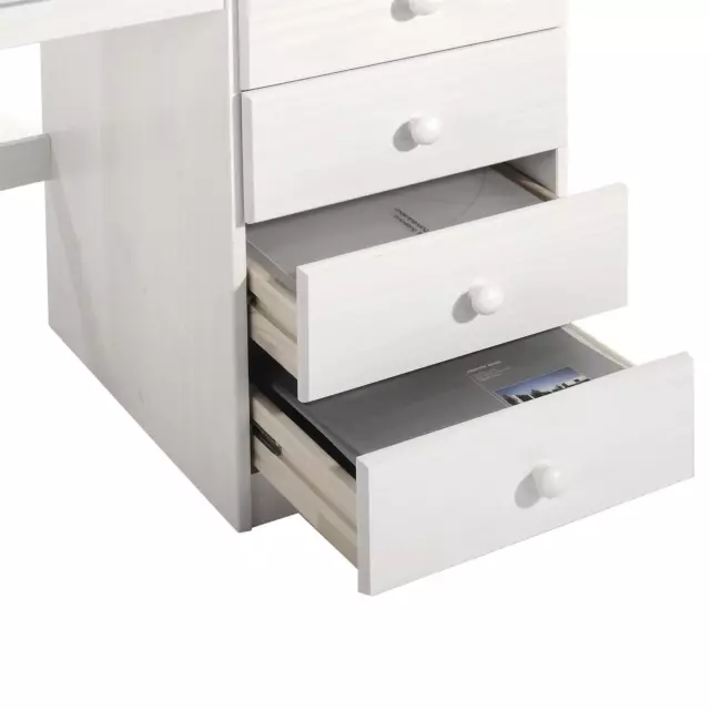 Bureau multi rangements tiroirs placard pin massif lasuré blanc 3