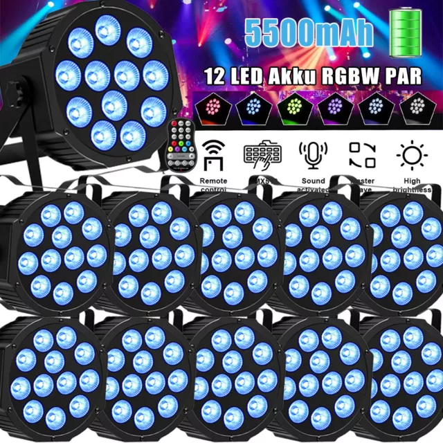 10x 5500mAh RGBW 12 LED Akku PAR Wash Bühnenlicht Wiederaufladbar DMX DJ Party