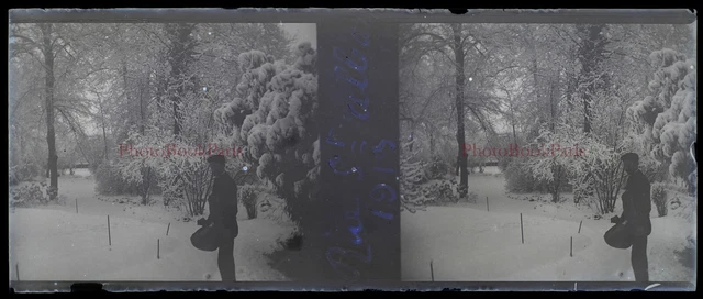 Paysage enneigé c1912 Photo NEGATIVE Plaque de verre Stereo Vintage V33L21n3