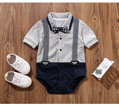 Baby Boy Navy Grey Romper Summer Suit Wedding Formal Party Smart Outfit 0-18m