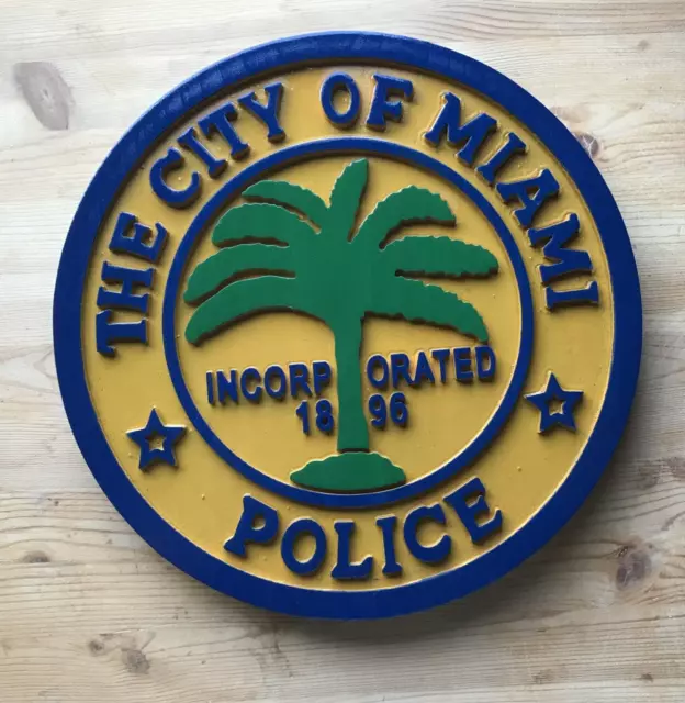 Police City of Miami 3D wood routed patch sign plaque Custom