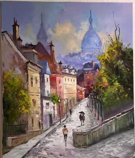 paysage rue tableau peinture huile sur toile / street oil painting on canvas