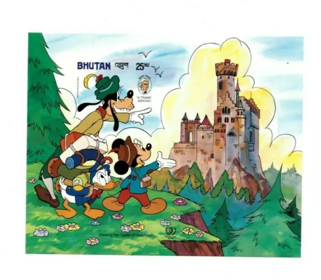 Bhutan 1985 - Scott #521 - Disney Mickey Goofy - Souvenir Stamp Sheet - IMPERF