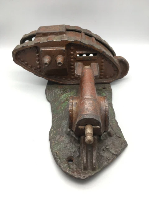 Original Cast Iron Mechanical Bank Tank & Cannon By Starkie,s c.1918