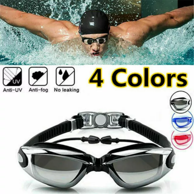 Anti Fog Swimming Goggles Uv Glasses Adjustable Earbuds Nose Clip Adult Kids