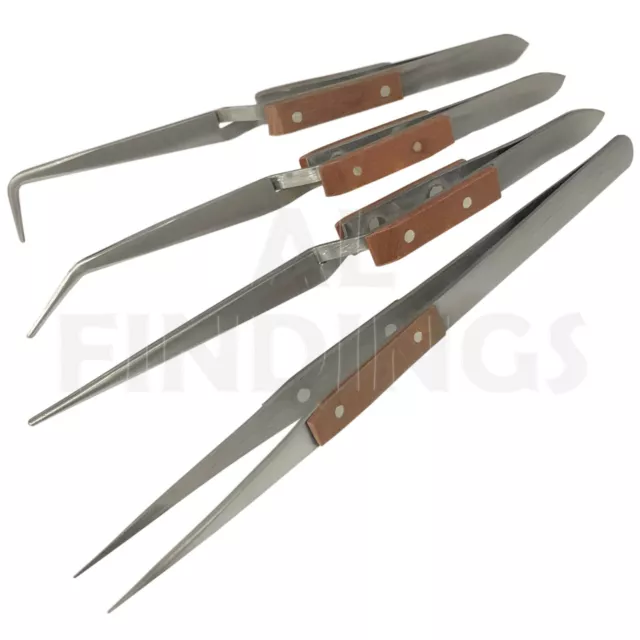 4 Angled & Straight Self Cross Locking Soldering Tweezers Watch Tool Set