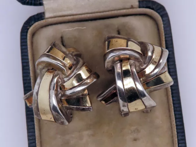 Vintage 14k gold & silver LATE ART DECO RETRO 1940's WWII RIBBON earrings