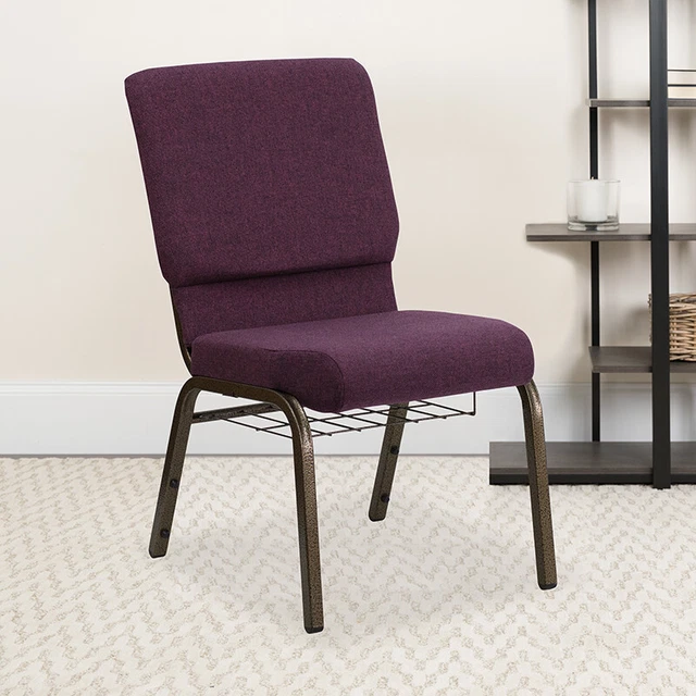 Flash Furniture HERCULES Series 18.5W Church Chair in Plum Fabric with Cup Book