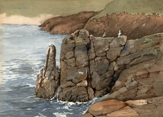 TONY STREEK Watercolour Painting ROCKY COASTLINE c1980's