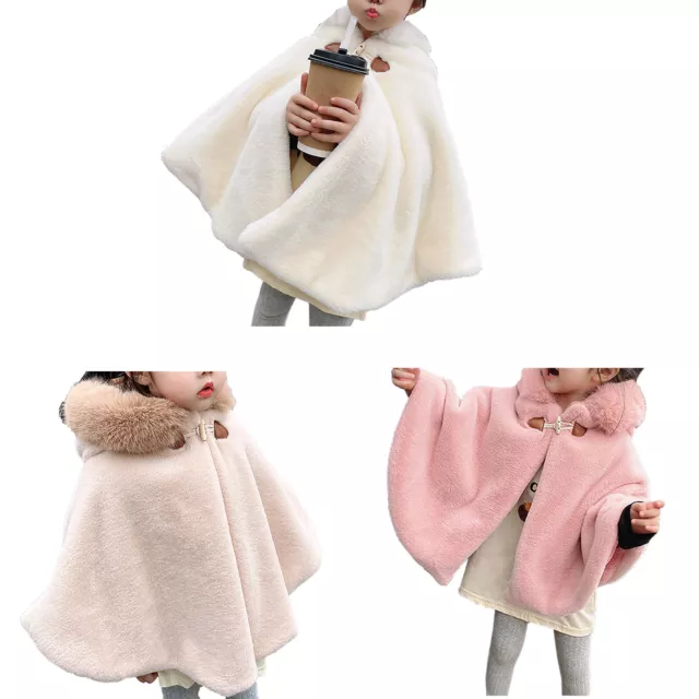 Baby Girls Thicken Fleece Hooded CapeFaux Fur Fully Lined Warm Poncho Outerwear
