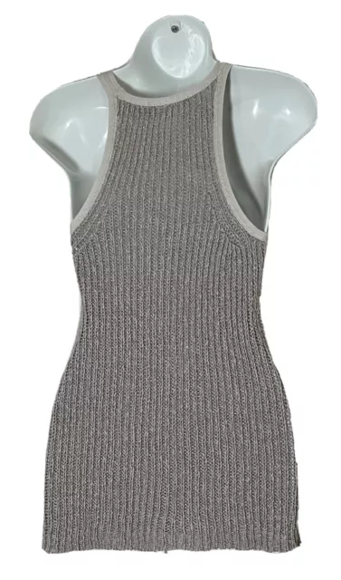 INHABIT Top Women's Small Knit Sleeveless Scoop Neck Racerback Tank Cotton Gray 2