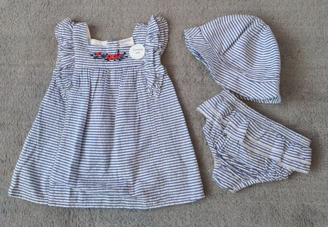 Cappello nuovo con etichette per bambine 3-6 mesi vestito 3 pezzi mutandine set
