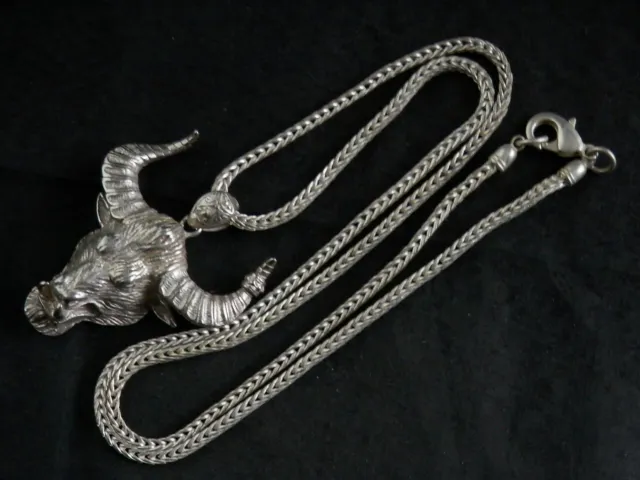 24 Inches Exquisite Tibetan Silver Necklace W/Silver *Ox's Head* Pendant HH139