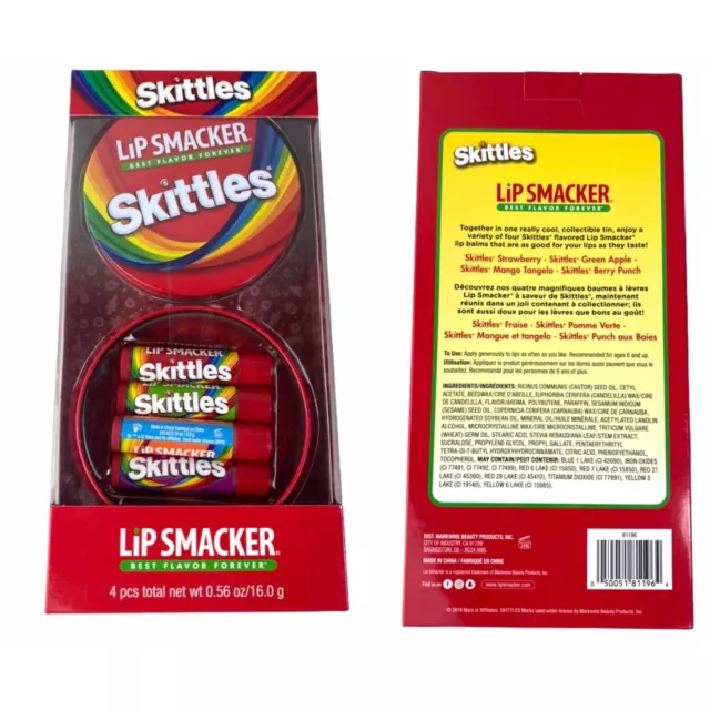 Skittles Lip Smacker Balm Tin Gift Set Strawberry Apple Mango Berry .14 OZ x4 PC