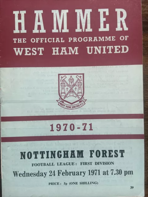 West Ham v Nottingham Forest(Division 1 70/1) 24/2/71 TC