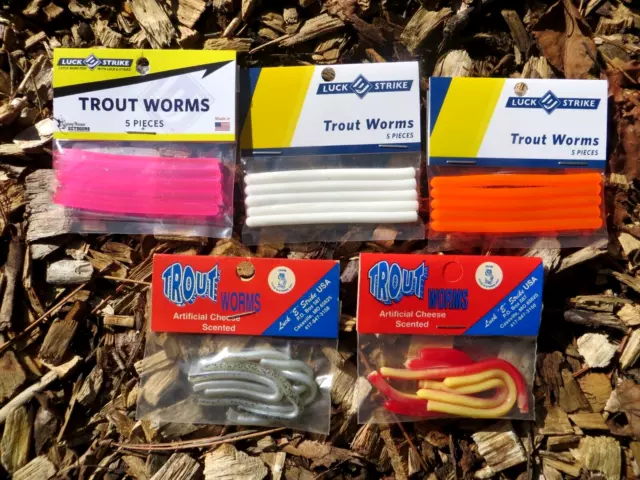 5 PACKAGES LUCK E Strike Trout Worms - 5 Colors - Floating Trout Worms  $12.99 - PicClick