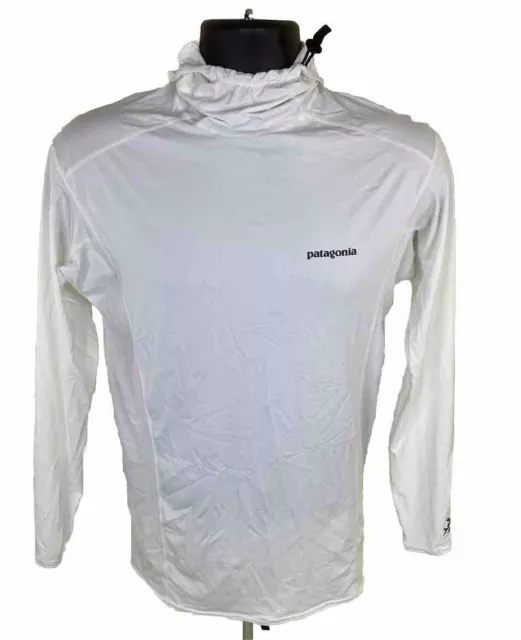 Patagonia Shirt Mens Large White Surfing Rash Guard Hooded Visor Long Sleeve UPF