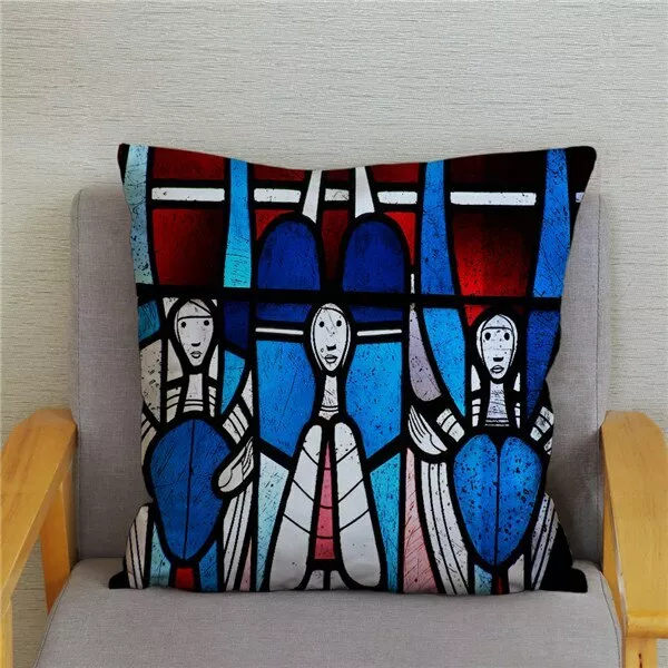 Taie d'oreiller housse de coussin vitrail eglise 45x45 cm