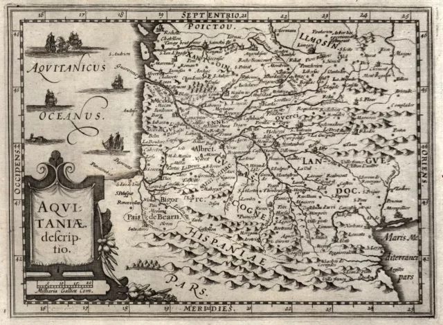 Aquitanien Original Kupferstich Landkarte Janssonius Waesberge 1676