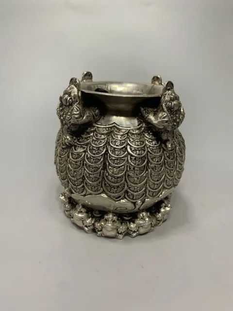 Exquisite Old Chinese tibet silver handmade Golden Toad jar pots 840g