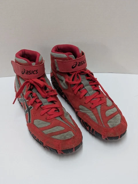 ASICS AGGRESSOR WRESTLING Shoes J300Y Size 9.5 Red Gray Grey  display picture 2