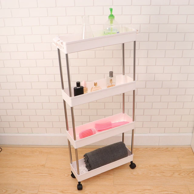 Carrello Portaoggetti A 4 Livelli Con Ruote | Scaffale Stretto In PP E Acciaio 35x21x85 Cm | Organizzatore Per Cucina, Bagno, Asilo Nido