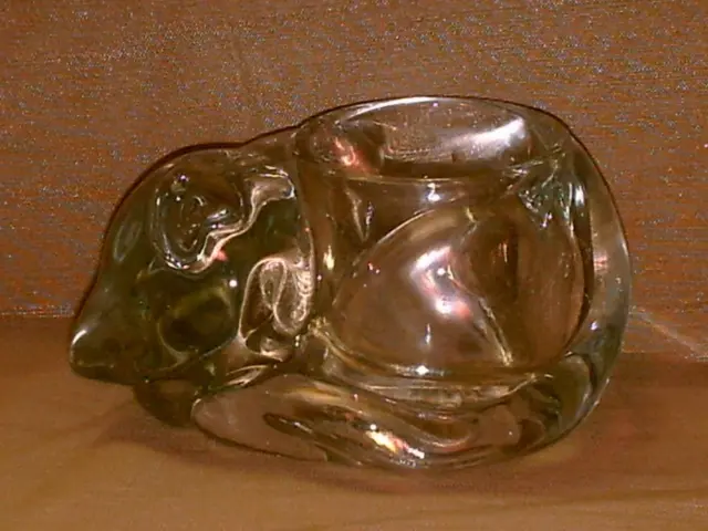 Indiana Glass Sleeping Cat Votive Candle Holder-Clear-Paperweight