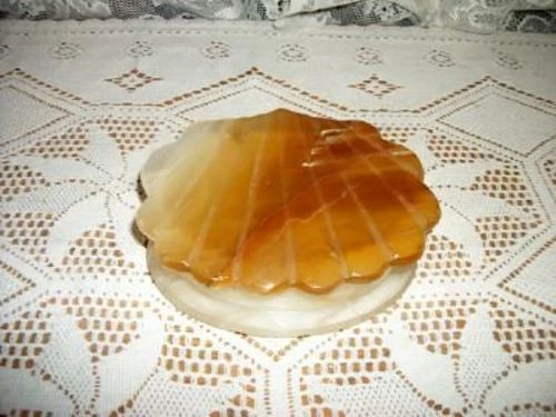 Mexico Carved Onyx Marble Vanity Jewelry Box  Shell Large Hinged Vintage