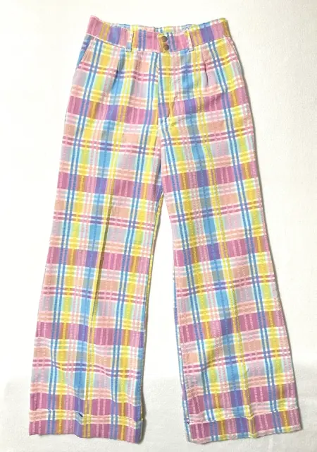 Vintage NWOT Wrangler 70s Pastel Plaid Bell Bottom Pants 30" Waist - 31" Inseam