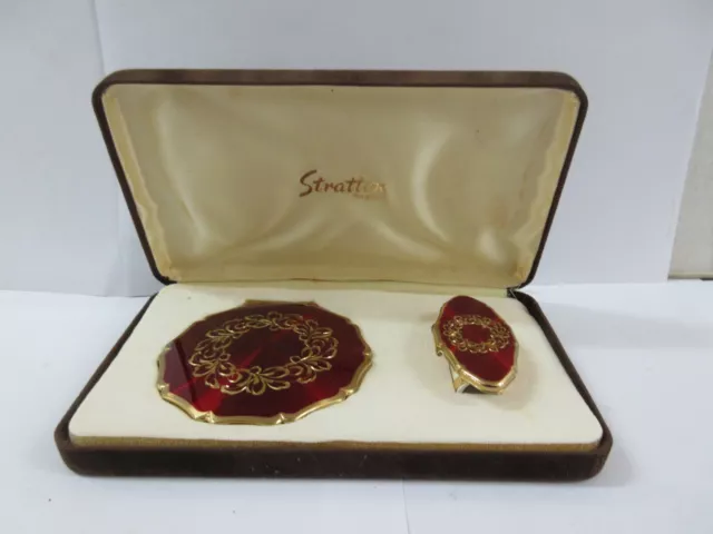 Vintage Stratton England Compact With Lipstick Holder / Mirror Boxed
