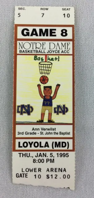 1995 01/05 Loyola (MD) at Notre Dame Basketball Ticket Stub - Seat 10