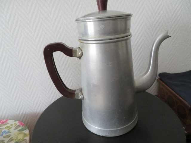 Grande Cafetière Ancienne TOURNUS UNIS France - Aluminium Pur - Poignée - Bon état
