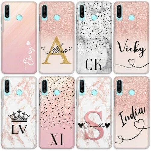 Personnalisé Initiale Téléphone Étui Pour Honor / Huawei Rose Fleur Marbre
