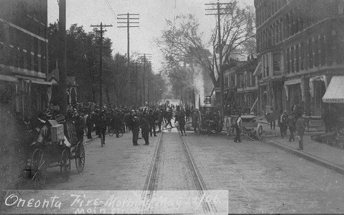 Main Street View Fire Department Oneonta New York NY Reprint Postcard