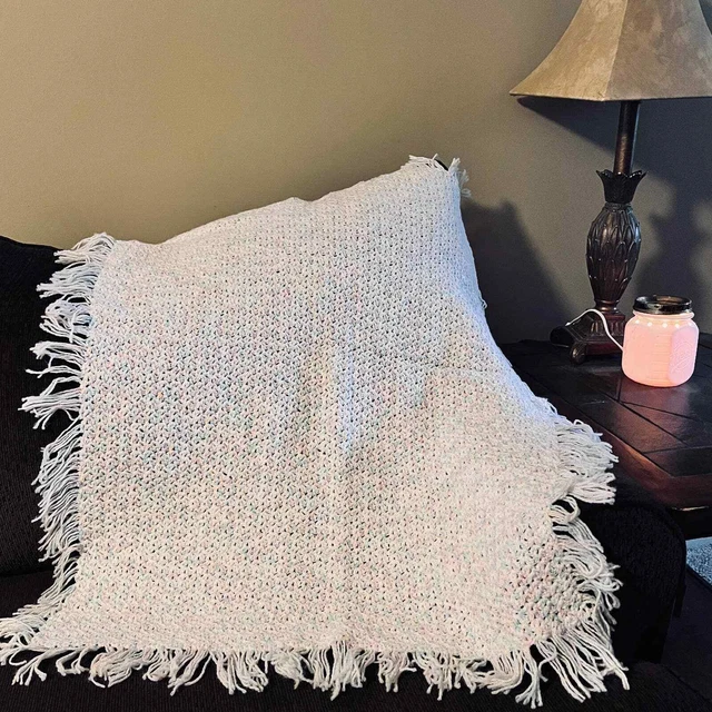 Vintage Handmade Baby Security Blanket Gender Neutral with Fringe 34" x 27"