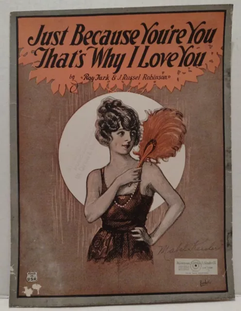 Just Because You're You That's Why I Love You 1922 Sheet Music Flapper Girl Artw