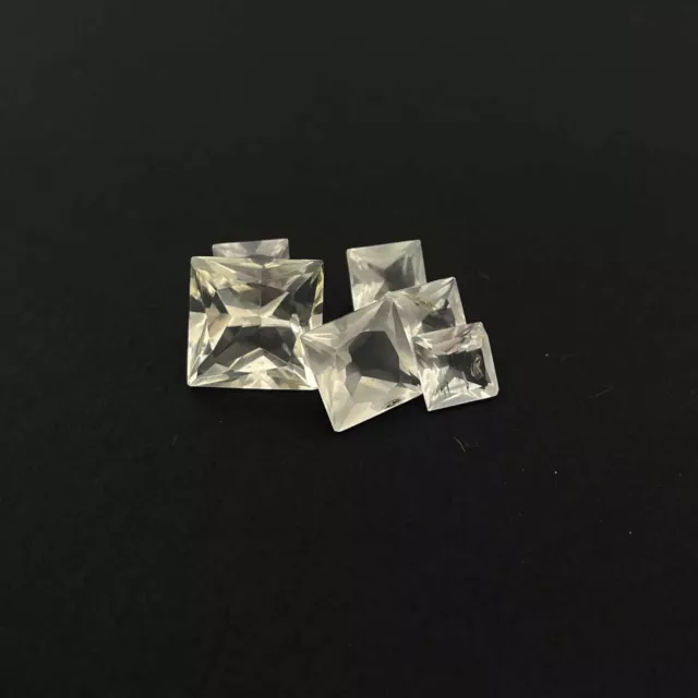 Natural Crystal Quartz Square Cut Loose Stone Lot 6 Pcs 6-10 MM 11 CT