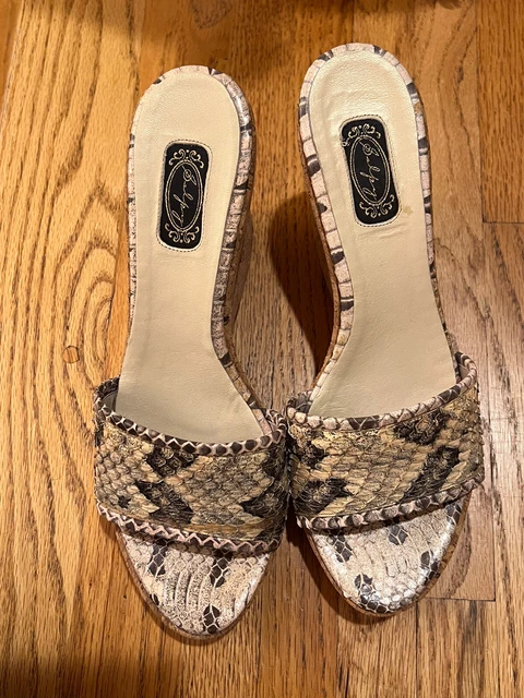 Salpy Shoes Sandals Sz 9.5 Cork Wedge Heels  Snake Print Hand Made
