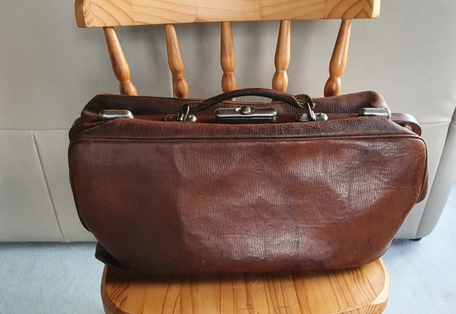 Vintage Arzttasche Arztkoffer Doktortasche Hebammentasche echt Leder braun