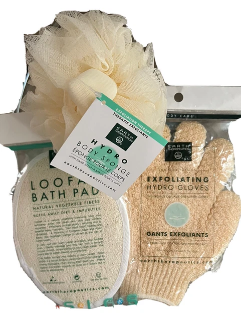 Juego de guantes hidráulicos exfoliantes naturales Earth Therapeutics esponja y almohadilla en flor-3