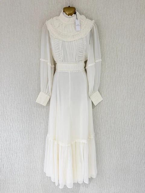 EXQUISITE KAREN MILLEN X Lydia New Ivory Chiffon Maxi Dress UK10 Stunning  £84.99