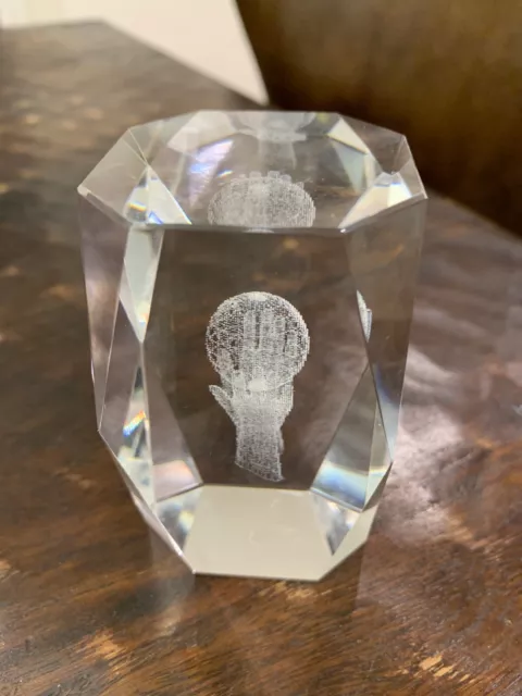 Laser 3D Etched Crystal Paperweight - He’s Got The World in His Hands~ Exquisite 2
