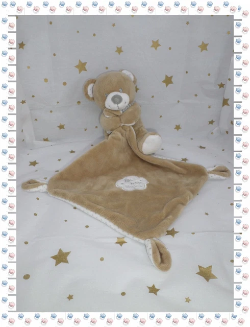 ⑮ - Doudou Peluche Ours  Beige Blanc Cœurs Echarpe  Mouchoir Nuage  Pommette