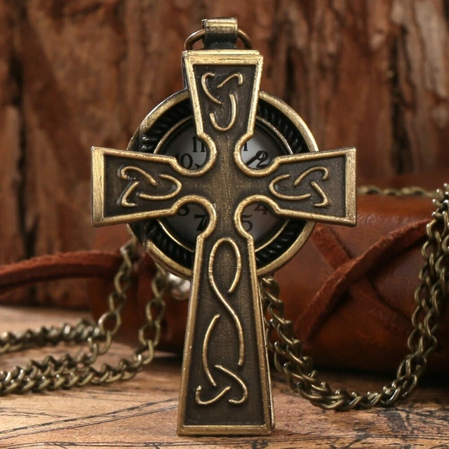 Christian Cross Womans Necklace Pendant Unique Watch Bronze Necklace Chain RARE!