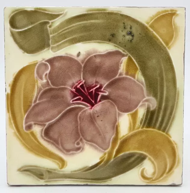 Antique Fireplace Tile Art Nouveau Moulded Majolica T & R Boote C1889