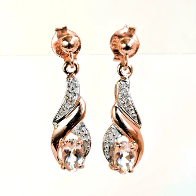 Natural Morganite Earrings Genuine Diamonds 9K Rose Gold Gift Boxed NEW