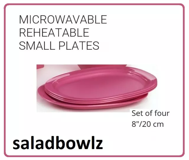 TUPPERWARE New Set of 4 8" MICROWAVE REHEATABLE SMALL DESSERT PARTY PLATES Pink