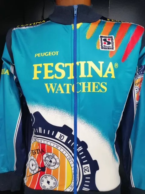 giacca maglia ciclismo originale vintage team festina watches sibille peugeot  t